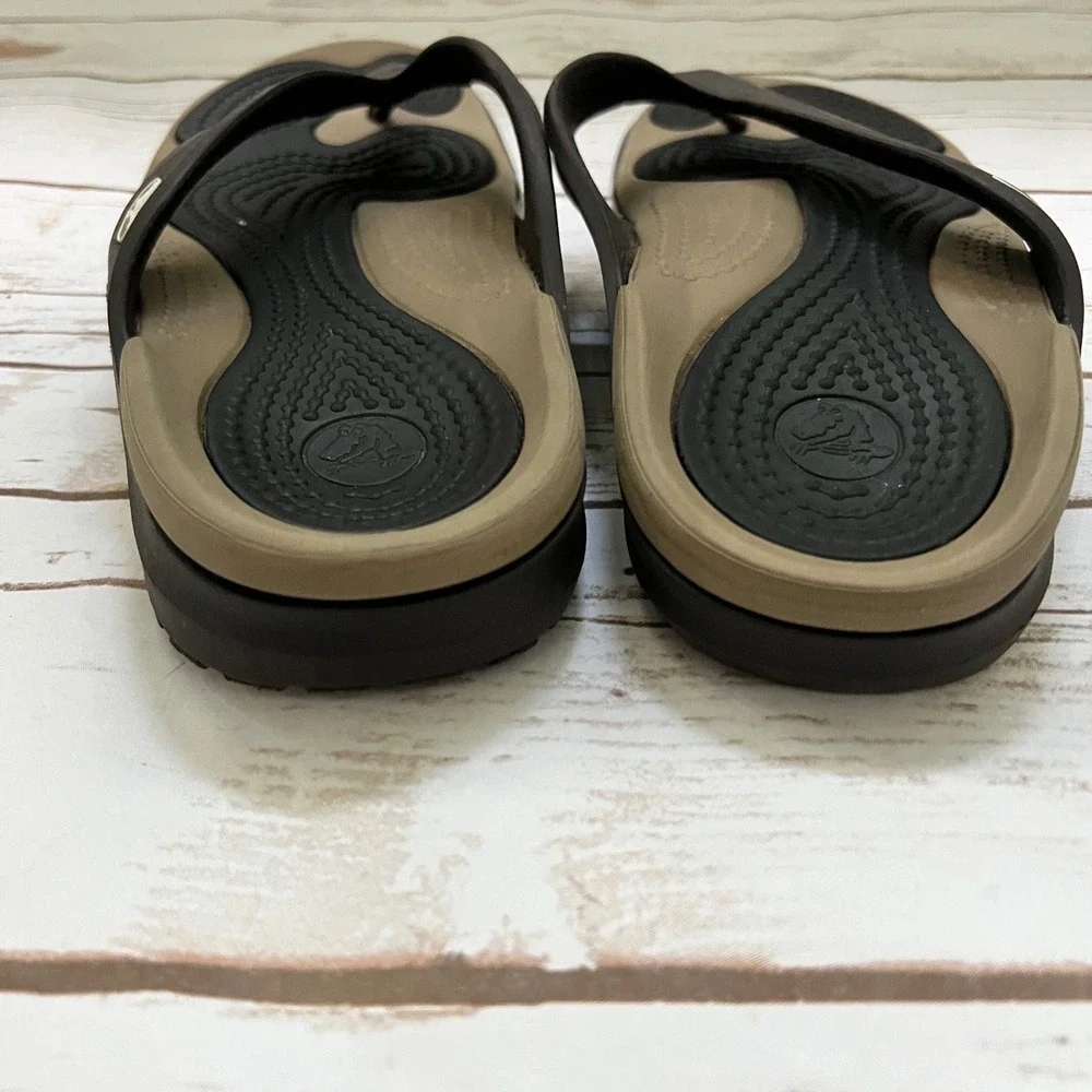 Crocs Athens Flip Flops Brown Tan Dual Comfort Sandals Mens 11